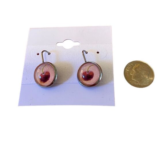 Hand Designed & Crafted Small Button Shaped Cherry Earrings. - Picture 6 of 6